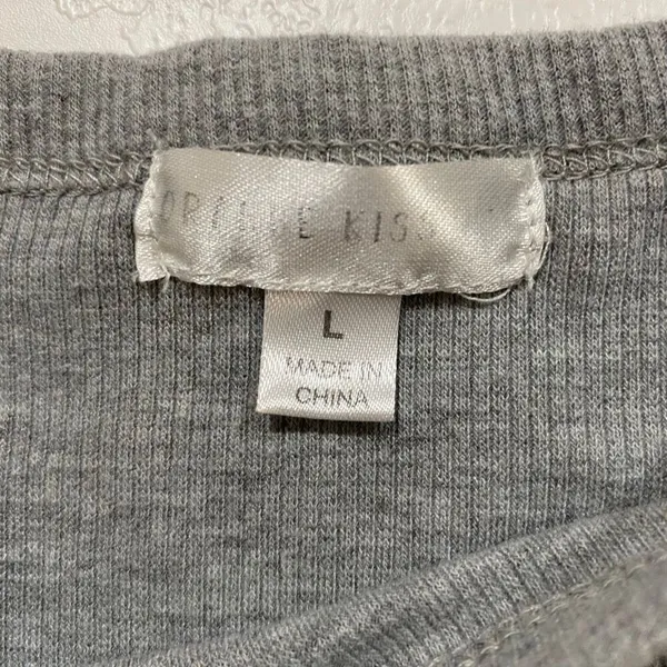 Orange Kiss Boston Ribbed Baby Tee Gray Short Sleeve Fitted Top Size L - Image 5