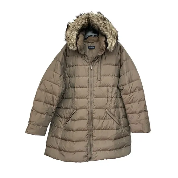 LANDS END COAT Womens 2XL Down‎ Feather Brown Quilted Puffer Jacket Hooded #RR-8 - Image 8