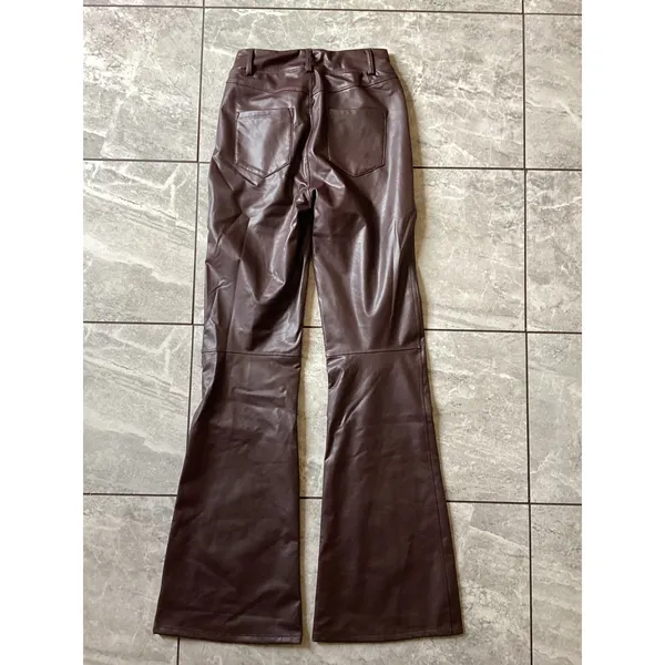 Halara NWOT Womens Faux Leather Flare Pants Chocolate Brown High Waisted XS - Image 6