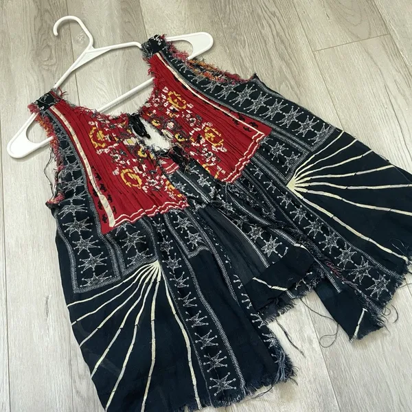 Free People Tank Top printed flowy crop womens Navy Blue (xsmall) boho colorful - Image 4