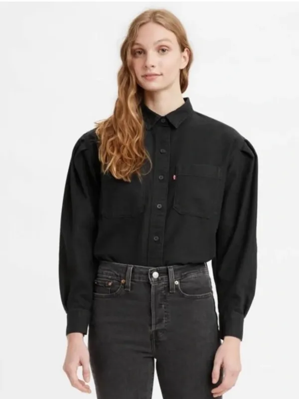 Levi's Black Oversized Button-Up Denim Shirt Jacket Size XL - Image 3
