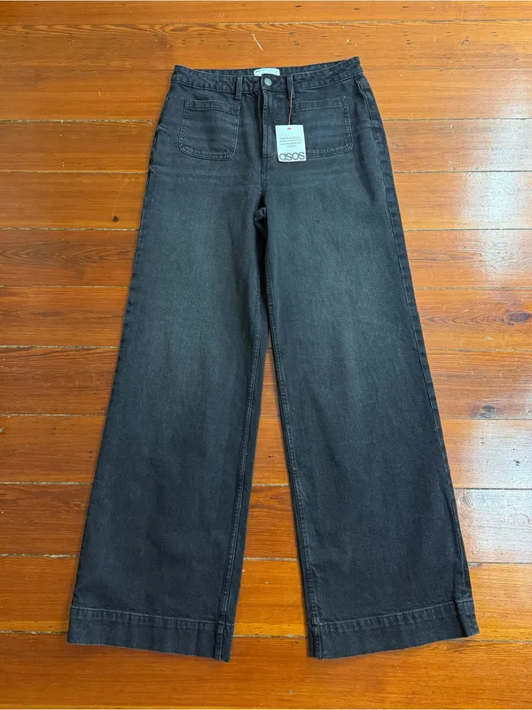 NWT ASOS Tall High Waist Wide Leg Jeans Front Patch Pockets Sz 32 🧡🍄 - Image 4
