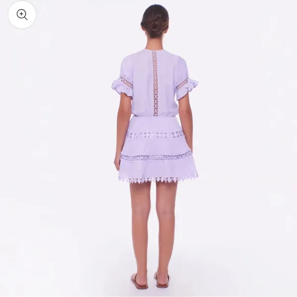 Peixoto Ora Lavender Eyelet Lace Cotton Mini Dress Flutter Sleeve Boho Resort S - Image 10