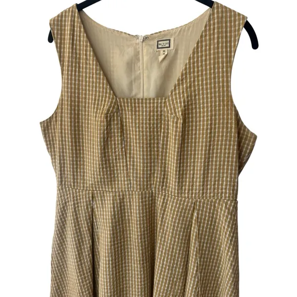mo:vint Yellow Grey‎ Checkered Square Neck Midi Dress Summer Cottagecore L - Image 3