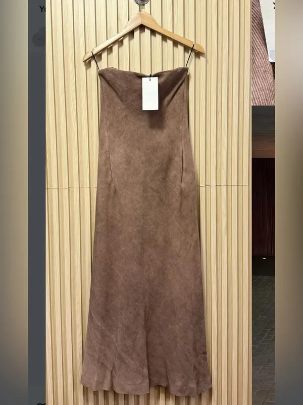 Zara NWT textured dusty pink tube Viscose & linen blend midi maxi dress - Image 13