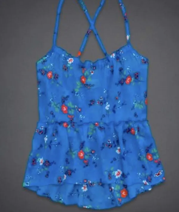 Hollister Y2K Blue Boho Floral Ruffle Cami Babydoll Tank Top - Image 3