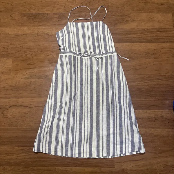 MARINE LAYER Lily Dress‎ in Blue White Stripe Linen Cotton Midi Womens XL - Image 2