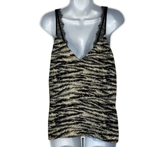EXPRESS Gorgeous Black & Tan Zebra Print‎ Cami Top Black Lace Trim NWT $48 Small - Image 5