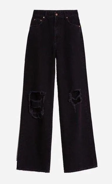 Bershka Ripped High Rise Waisted Wide Leg 90’s Jean Denim Pants - Image 5