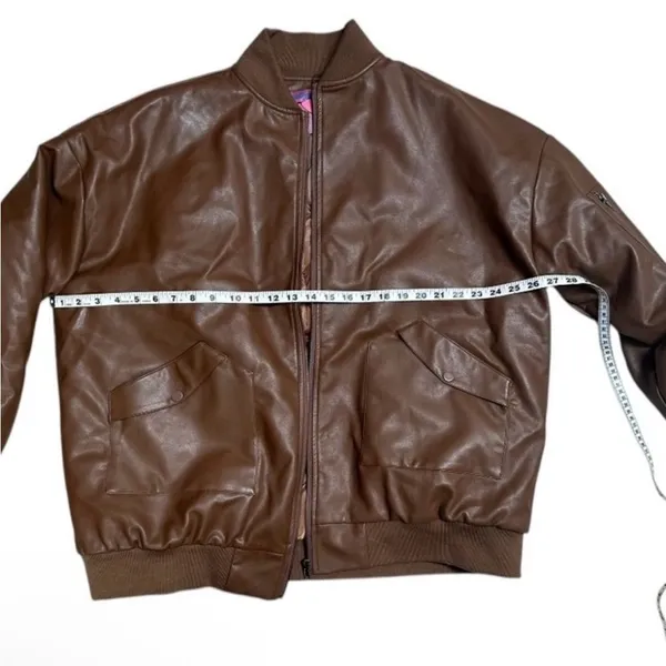 Edikted Vegan‎ Leather Quilt Lined Oversized Brown Bomber Jacket, Size S - Image 4