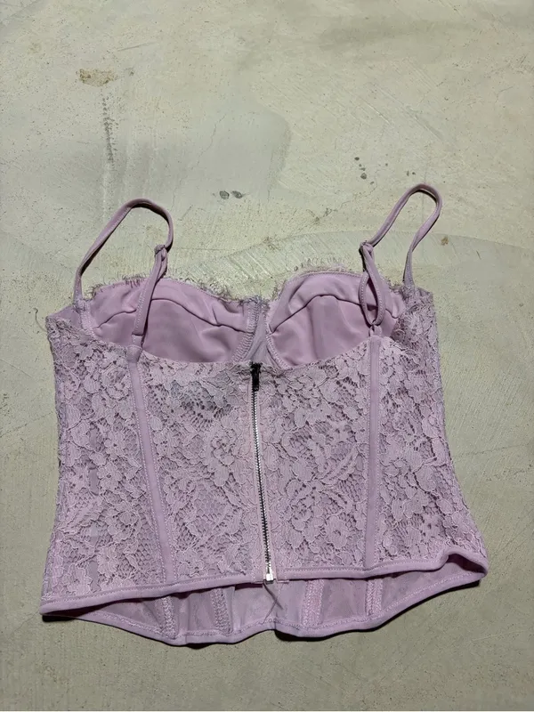 White fox corset bustier top lilac medium lace - Image 8