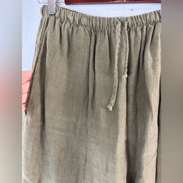 a la mode M/L Linen Straight Leg Pull-On Pants in Olive - Image 2
