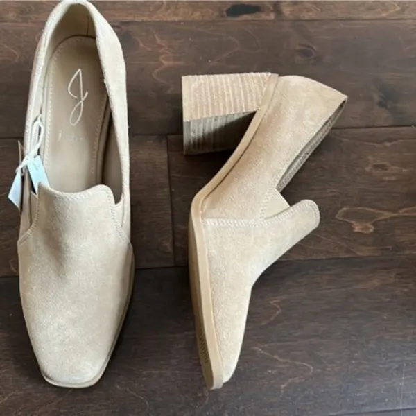 NEW Anthropologie Tan Leather Block Heels Shoes 8.5 Wevenly Suede Closed Toe - Image 2
