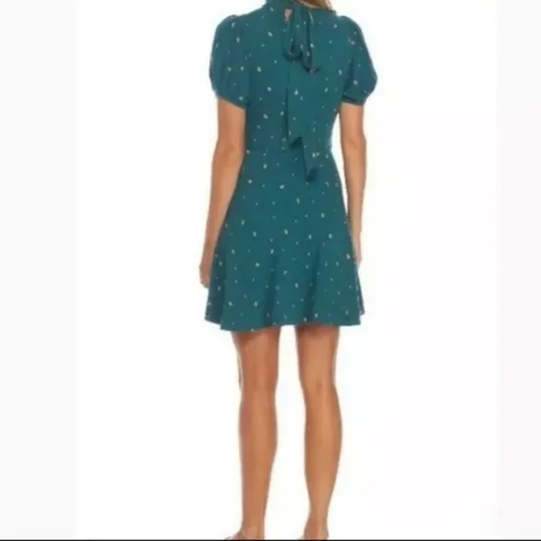 Free People Abbie Tie Reversible Green Peach Polka Dot Sheath Dress Womens 8 - Image 6