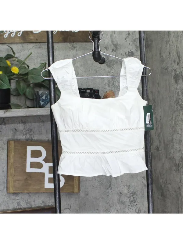 NWT Wild Fable Womens Cap Sleeve Squareneck Peplum Top 94454463 White XS - Image 2