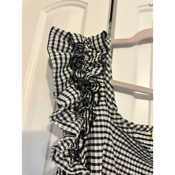 Gingham‎ Checkered Ruffle Top By Circus NY Size L Black Size L - Image 4
