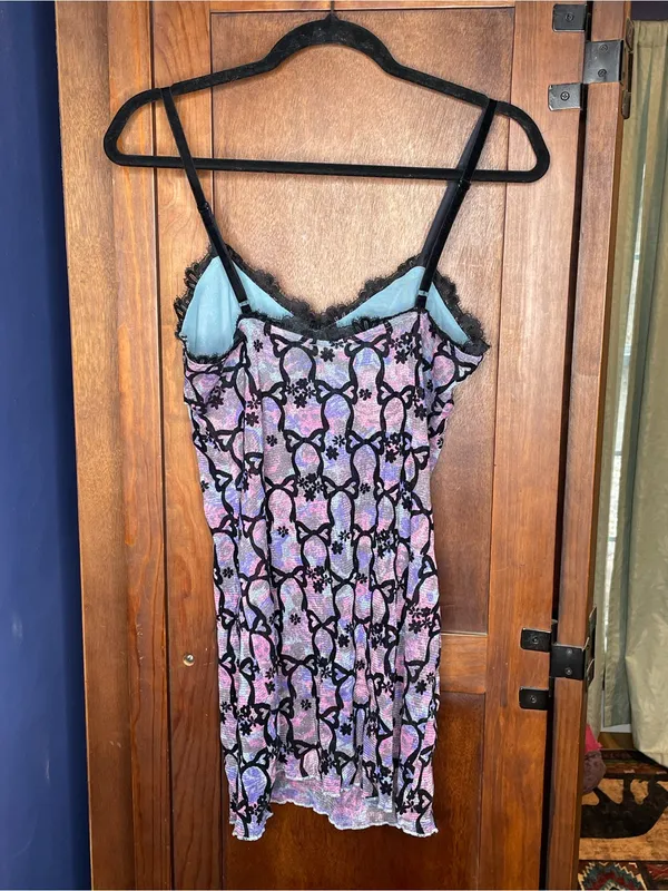 Free People Womens Velvet Burnout Mini Dress Medium Purple Floral Lace Y2K Fairy - Image 3