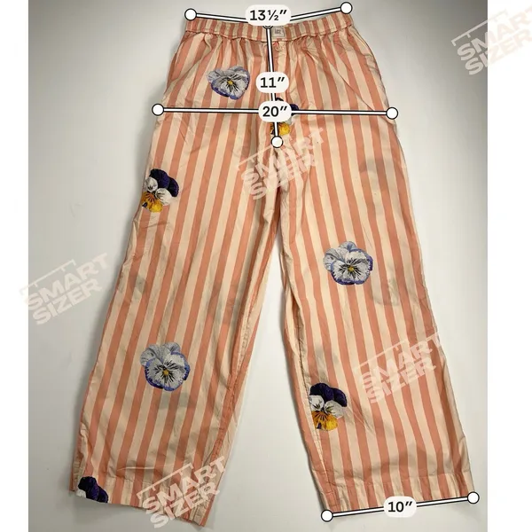 LyreBird Pansy Striped Wide Leg Floral High Waist Cotton Pants Pink Cream Size M - Image 5