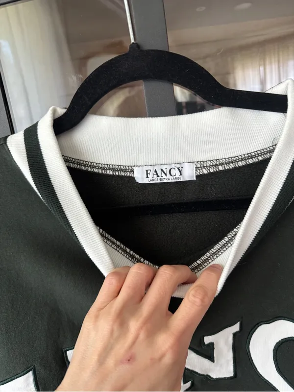 Shop Fancy Mockneck sweatshirt varsity patch letters christmas collection forest - Image 3