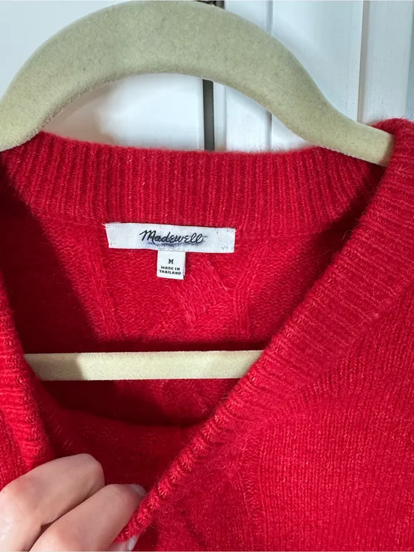 Madewell Crimson red CloudSoft Drop-Shoulder Sweater Size medium Nautical preppy - Image 3