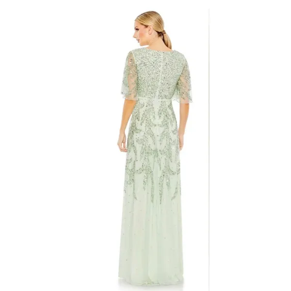 NWT Mac Duggal‎ 93681 Sage Green Sequined Butterfly Sleeve High Low GownSize 12 - Image 3