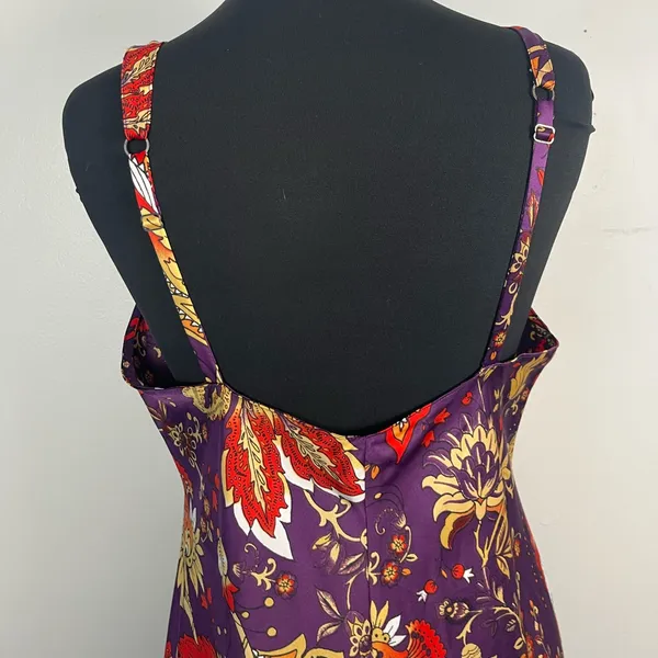 Natori paisley printed purple midi length satin nightgown size large - Image 4
