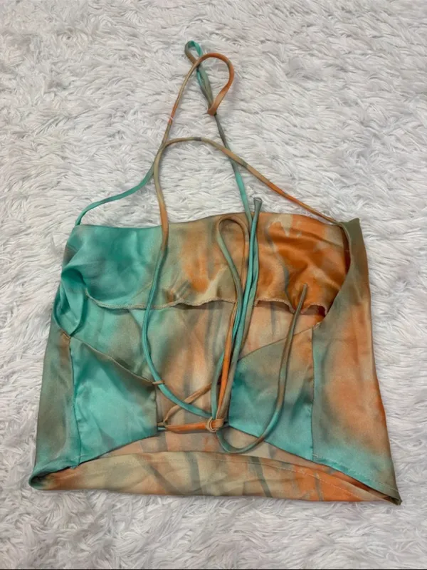 12th tribe satin tie dye top size small - Image 2