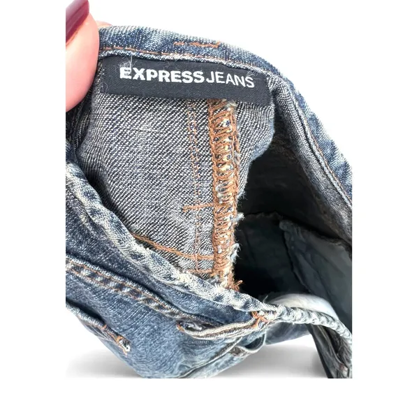 Vintage Y2K 90's Express 7/8 Denim Skirt Corduroy Floral Patches Ruffle Low rise - Image 4