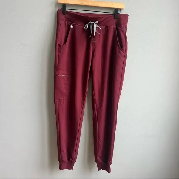 Figs Zamora Jogger Scrub Pants Burgundy Drawstring Waist Slim Fit Pant Small - Image 6