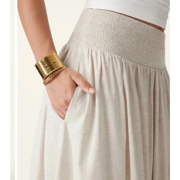 New OGL Women's Size S Ivory Beige European Smocked Waist Skirt With Pockets - Image 6
