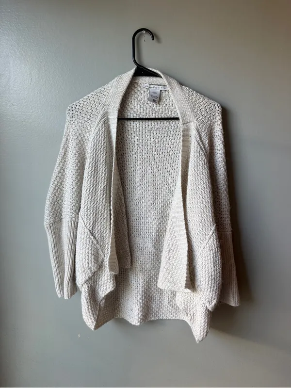 American Rag Cream Open Knit Oversized Cardigan Sweater Women’s M/L Cozy Boho - Image 2