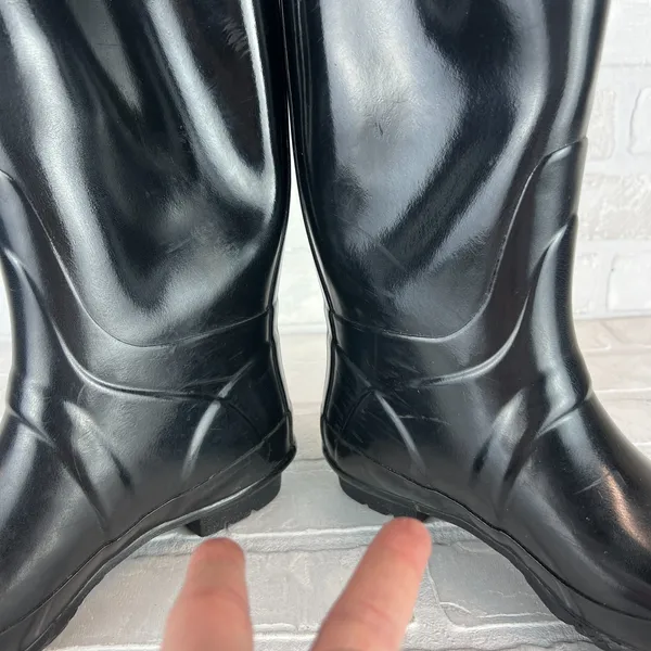 HUNTER Huntress Gloss Tall Rainboots Womens 8 Black Rubber Boots Wellington‎ 39 - Image 13