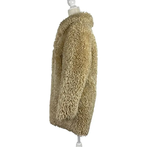 Zara Faux Fur Long Teddy Sherpa Jacket Coat Natural Beige Size Small 8490/241 - Image 12
