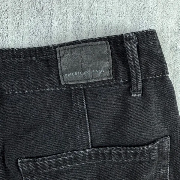 American Eagle Black Denim Button Front Mini Skirt Size 2 Casual Edgy Goth Emo - Image 3
