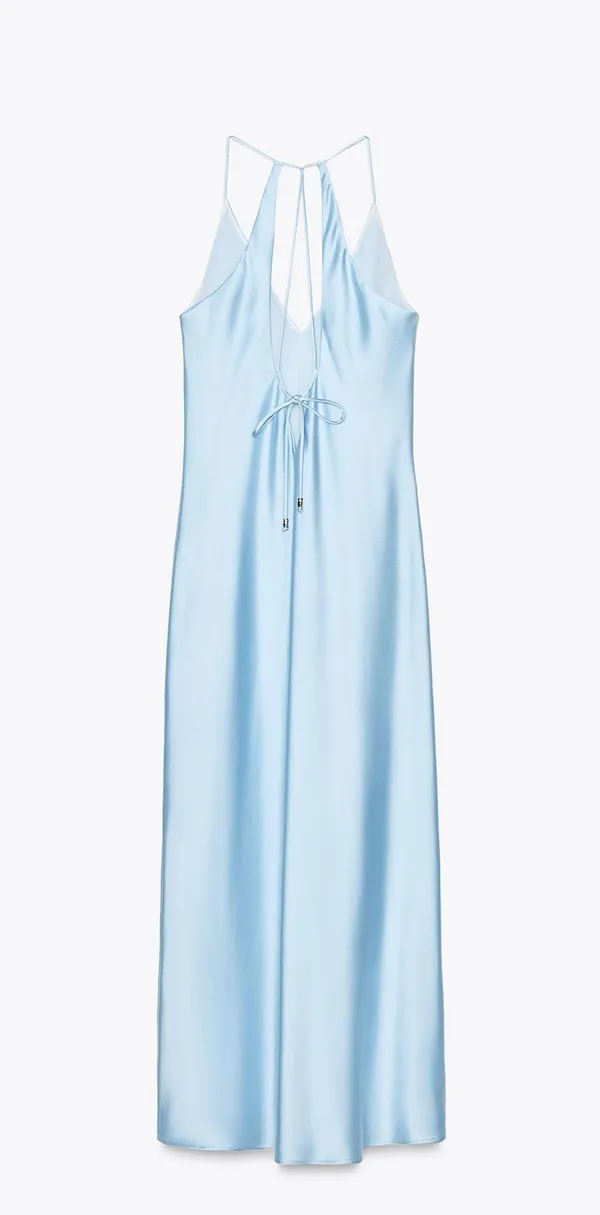 Zara Elegant Blue Satin Slip Dress evening wedding holiday - Image 6