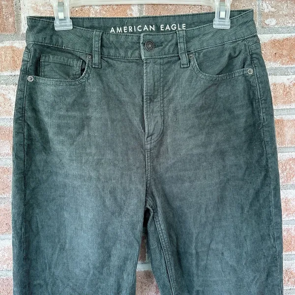 American Eagle Mom Straight Corduroy Pants Size 4 Teal Green 90s Retro Indie - Image 4