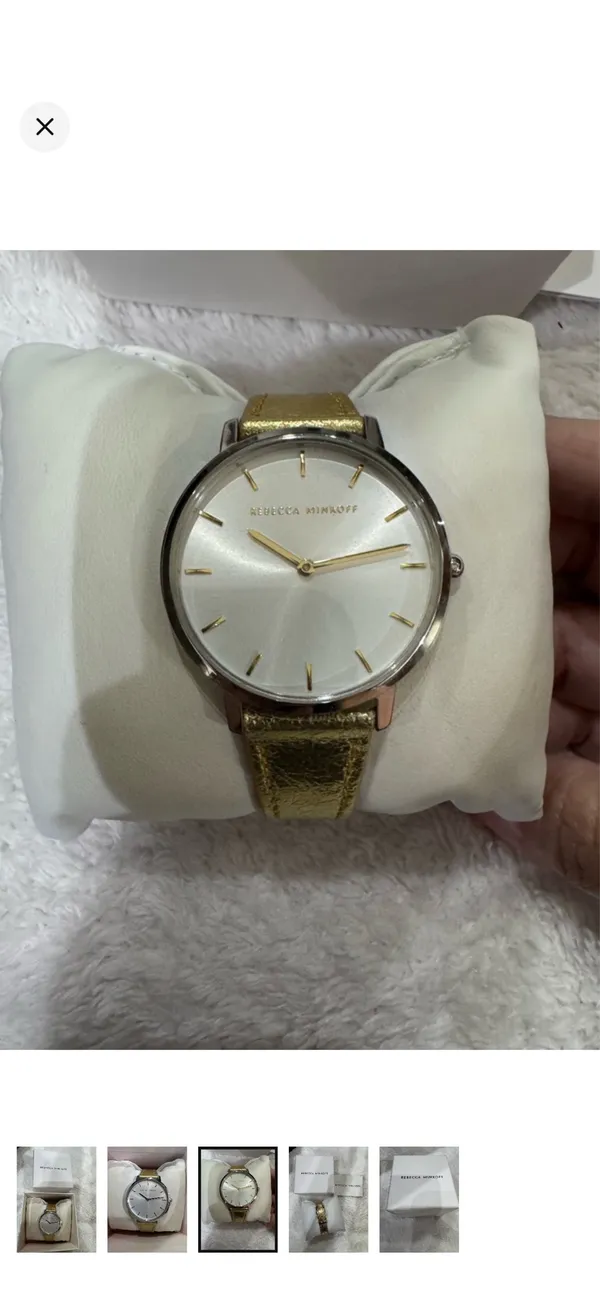 Rebecca Minkoff Metallic Gold Strap Silver Dial Watch - Image 3
