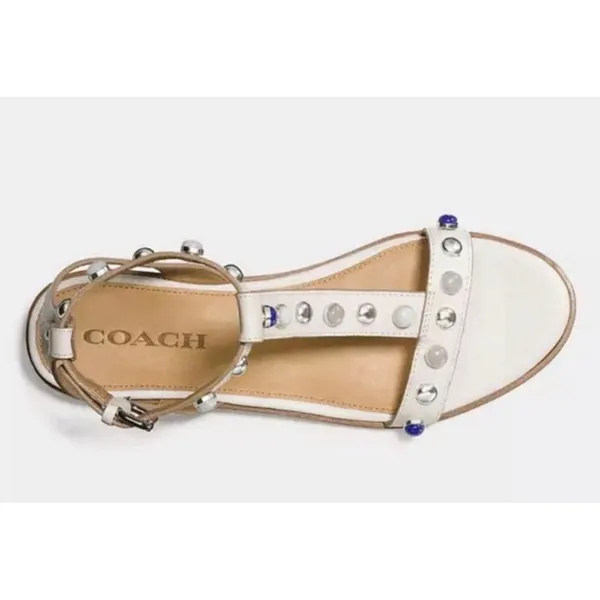 COACH Sadie New Semi Matte Flat Sandals Womens Size 6.5 Chalk Beaded Stud - Image 2