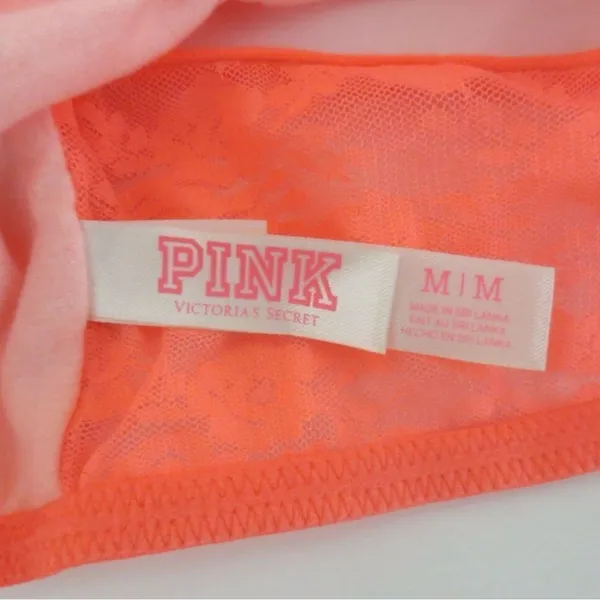 PINK Victoria’s Secret Neon Coral Lace Bandeau Bra - Image 3