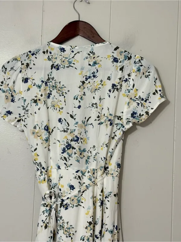 Abercrombie & Fitch Floral Faux Wrap Mini Dress XS White Blue Cottagecore - Image 11
