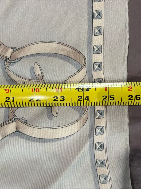 Gucci Silk Wrap/ Scarf Chains and Straps Brown and Blue Approx size 25” x 26” - Image 4