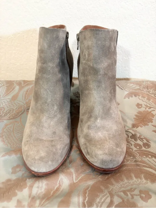 Kork Ease Natalya Gray Distressed Nubuck Leather Stacked Wedge Bootie Heel Sz 8 - Image 5