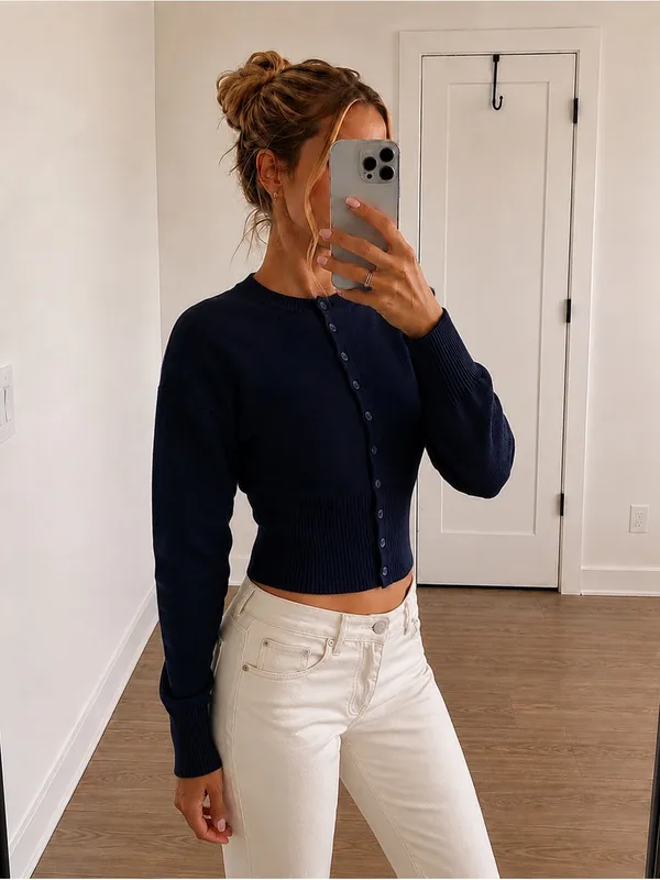 Lioness Head In The Clouds Navy Cropped Cardigan - Image 2