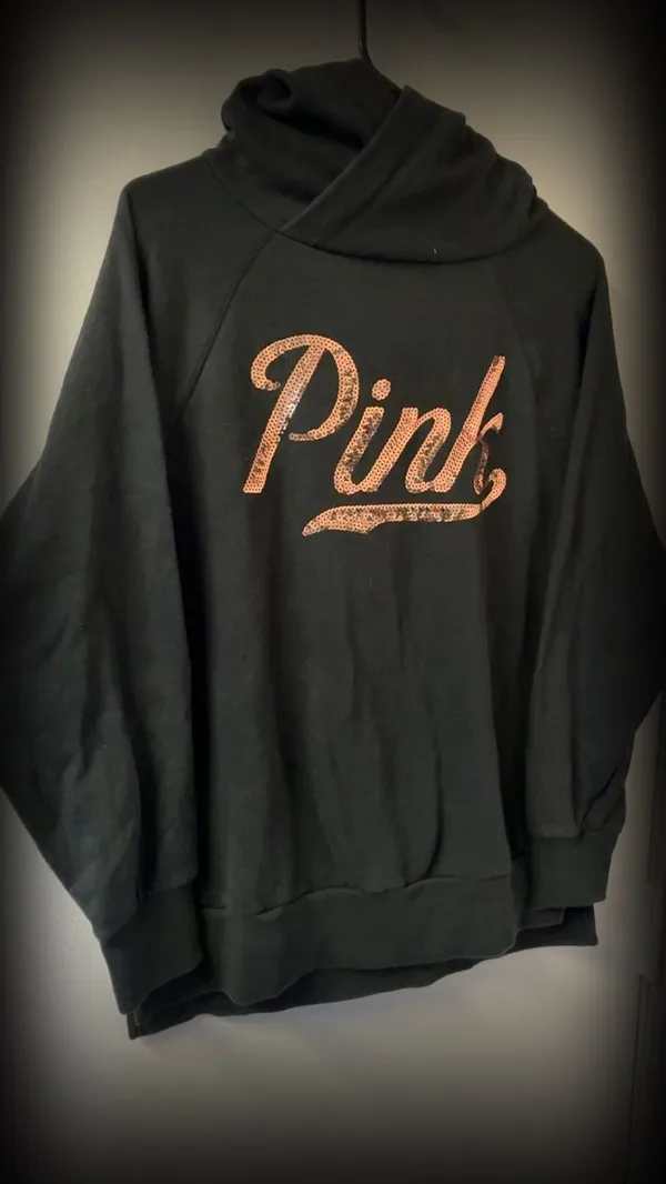 Victoria's Secret PINK Black Pullover Hoodie with Rose Gold Sequin Logo - Image 3