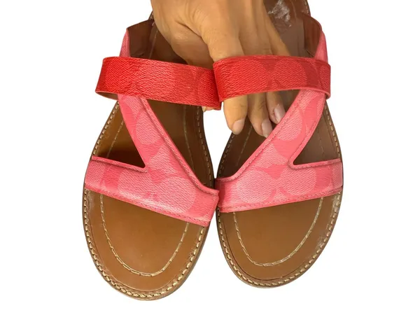 Coach Pink Leather Harlan Crossover Sandals - Image 3