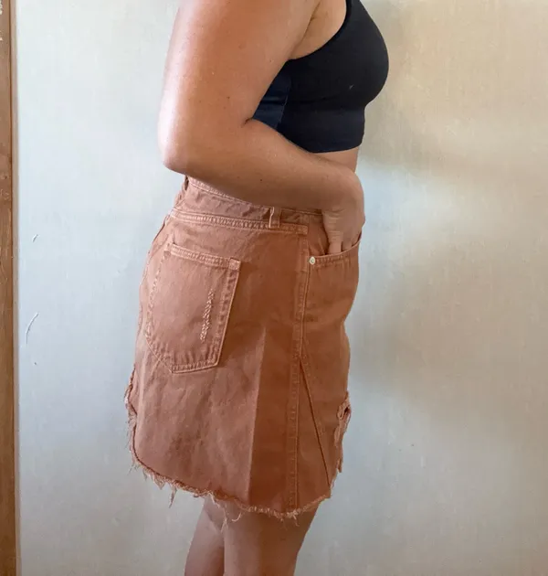 Free People We The Free Brown Distressed Denim Mini Skirt Button Front 31 - Image 3