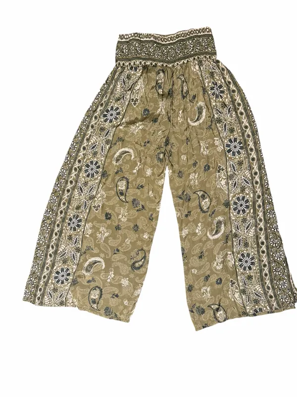Earthbound Olive Paisley Split Leg Palazzo Pants Boho Festival Medium Hippie - Image 6