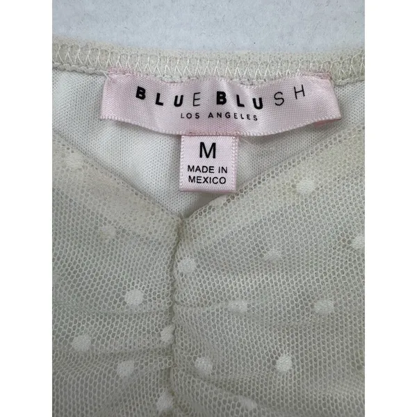 Blue Blush Coquette Crop Top Y2K Romantic Ivory Swiss Dot Mesh Beige Fairycore M - Image 6