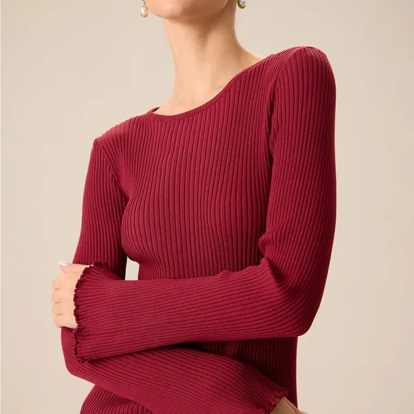 Rihoas Women's Red Bell Sleeve Bodycon Sweater Dress - Image 2