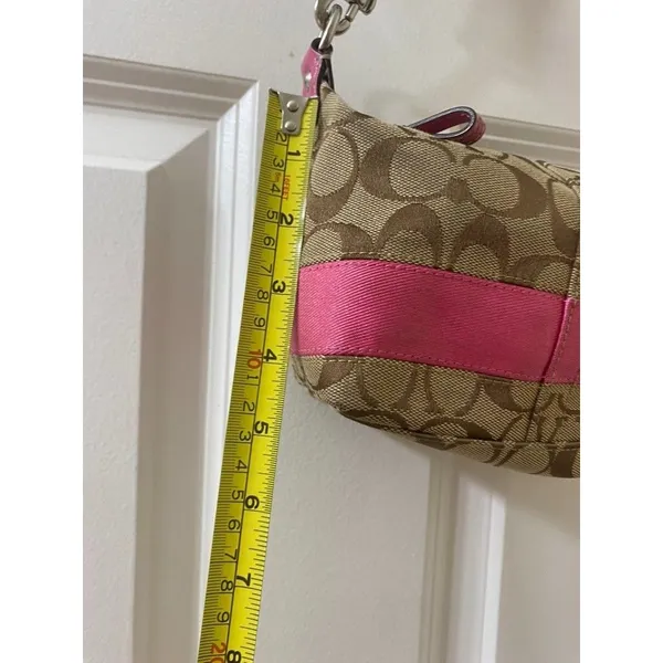 Vintage Y2K Coach Signature Pouch Mini Bag Khaki Pink Canvas - Image 10